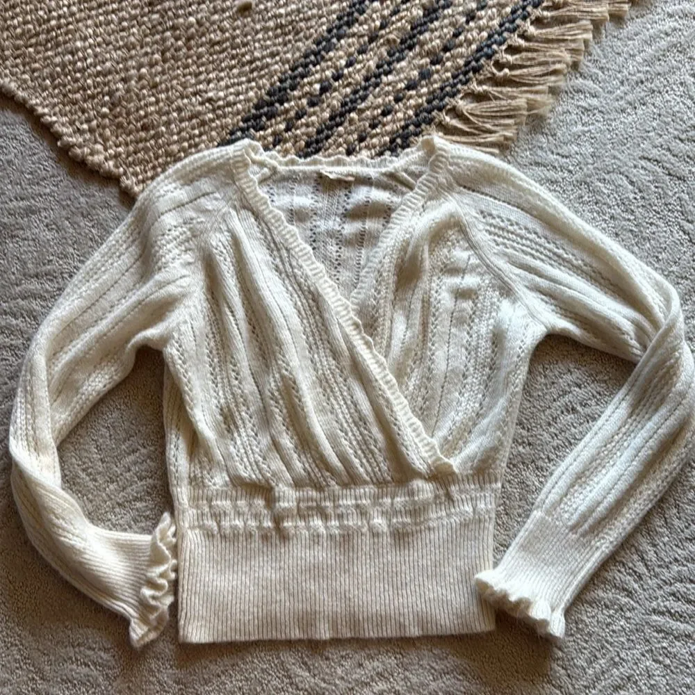 Season Ecru Sweater Knit Faux Wrap Sweater S/M